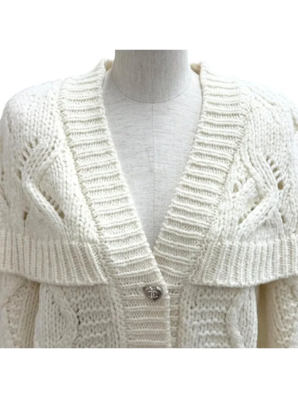 Chanel Wool Alpaca Blend Heart CC Logo Button Rhinestone Sera Color Cardigan 38